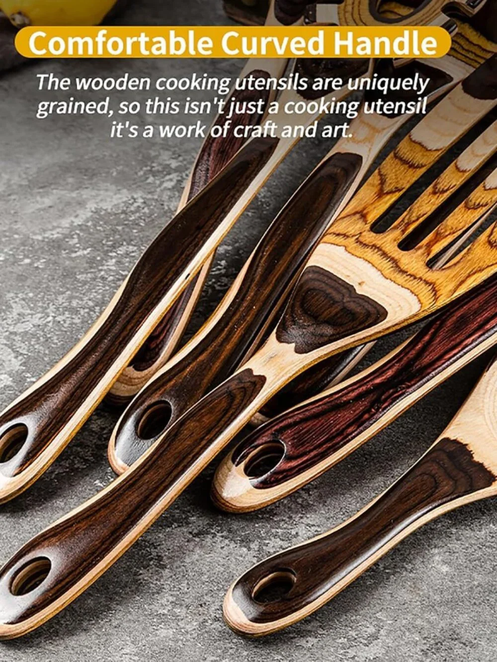 7-Piece Brown Pakkawood Utensils Set – Sturdy, Eco-Friendly, Wooden Spoons NEW